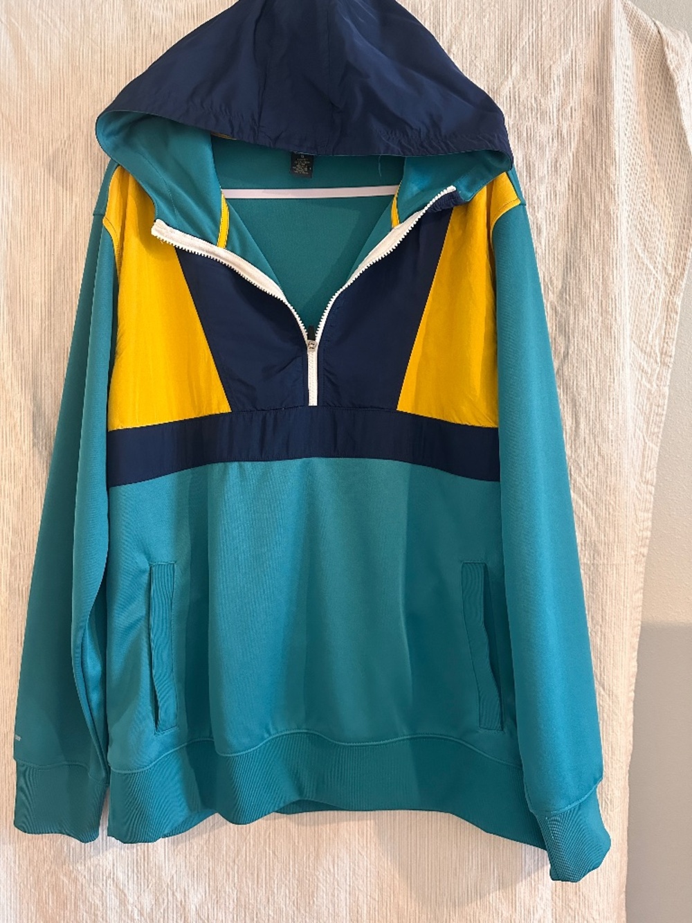 Xersion Teal Yellow Navy Colorblock Quarter-Zip Hoodie XL